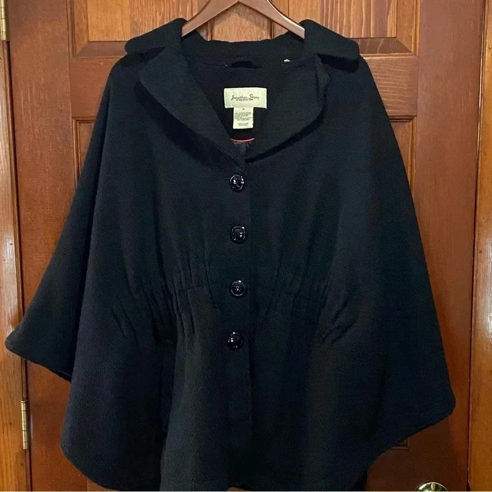 Jonathan Stone Women's Sleeved Cape Coat Size M Black Full Button